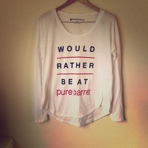 Pure Barre White Long Sleeve Tee with Blue and Red Text